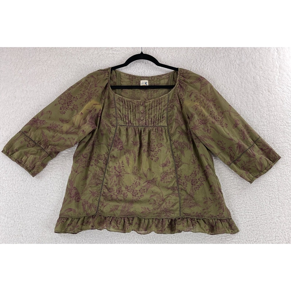 Edme & Esyllte Green Floral Peasant Shirt Womens 3/4 Sleeve Pullover Size 6‎